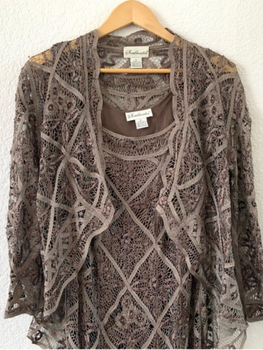 Adrianna Papell Taupe Lace Mini Dress with Overlay